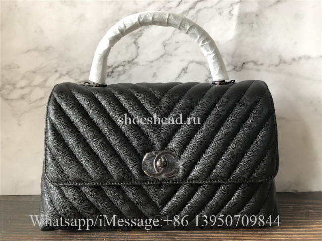 Original Chanel Coco Handle Quilted Chevron Caviar So Black Bag
