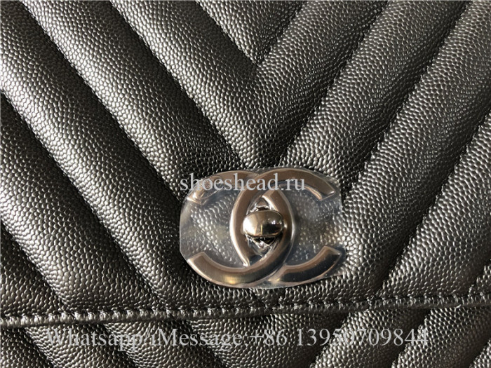 Original Chanel Coco Handle Quilted Chevron Caviar So Black Bag