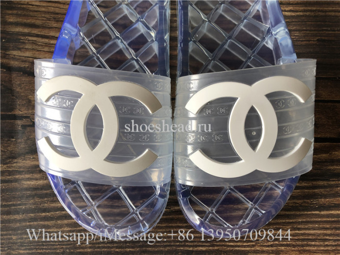 Chanel 19ss CC Logo Transparent PVC Slide White