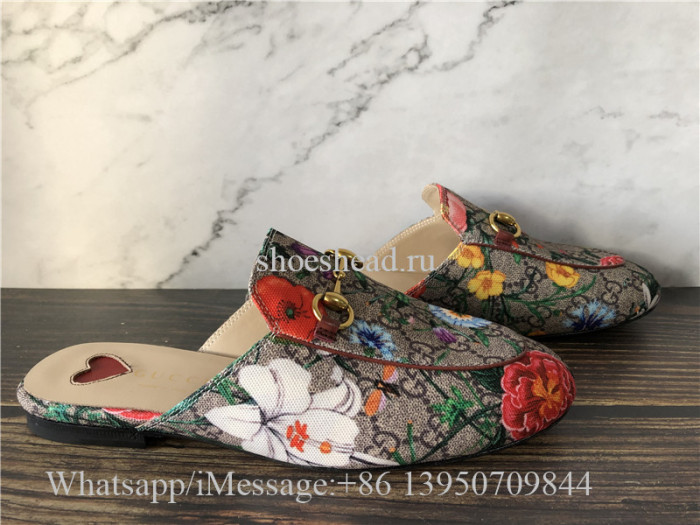 Gucci Princetown GG Supreme Flora Horsebit Mules Loafer