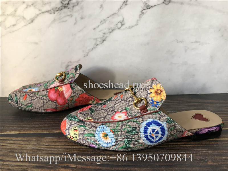 Gucci Princetown GG Supreme Flora Horsebit Mules Loafer