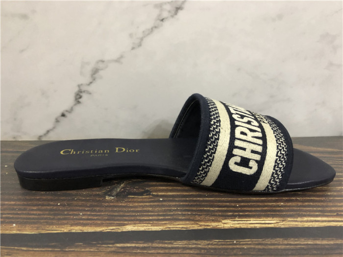 Christian Dior Embroidered Dway Sandals Slides Navy Blue