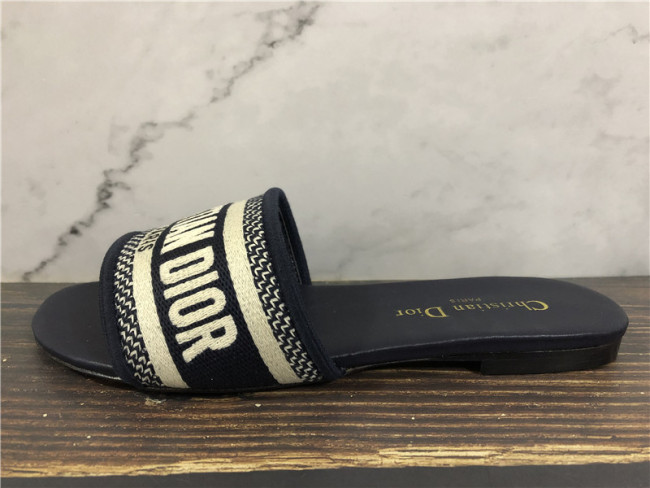 Christian Dior Embroidered Dway Sandals Slides Navy Blue
