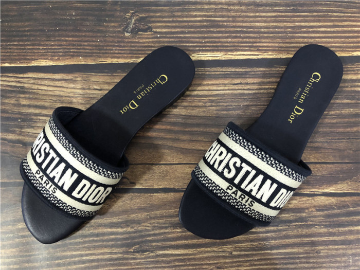 Christian Dior Embroidered Dway Sandals Slides Navy Blue