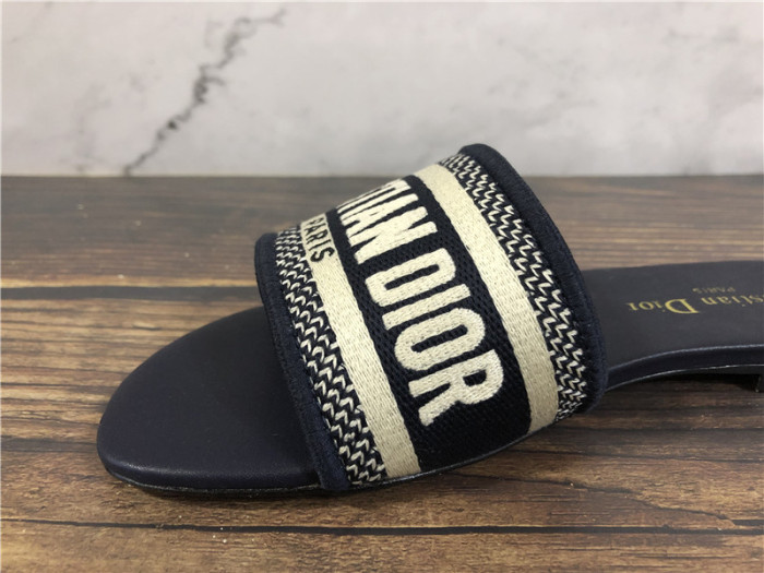 Christian Dior Embroidered Dway Sandals Slides Navy Blue