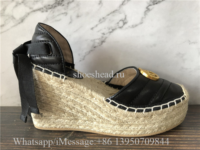 Gucci Leather Platform Wedges Espadrille Sandals