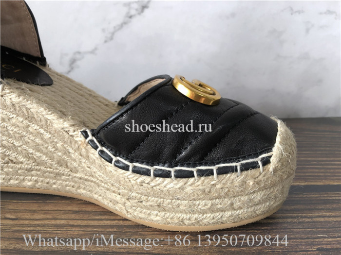 Gucci Leather Platform Wedges Espadrille Sandals