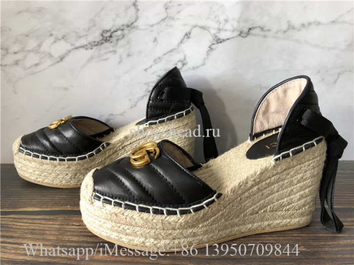 Gucci Leather Platform Wedges Espadrille Sandals