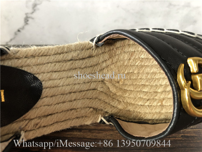 Gucci Leather Platform Wedges Espadrille Sandals