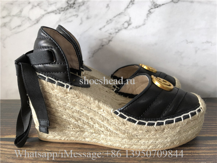 Gucci Leather Platform Wedges Espadrille Sandals