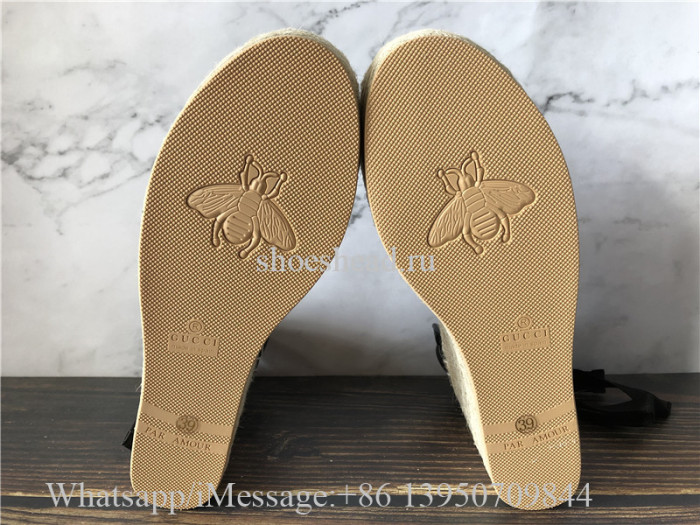 Gucci Leather Platform Wedges Espadrille Sandals
