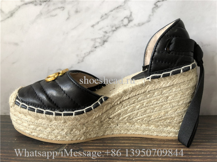 Gucci Leather Platform Wedges Espadrille Sandals