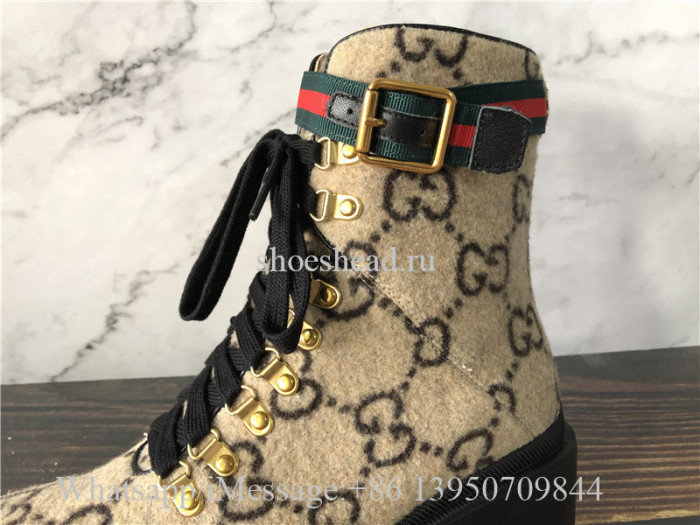 Gucci Lace-up Boots GG Supreme Wool With Web Buckle