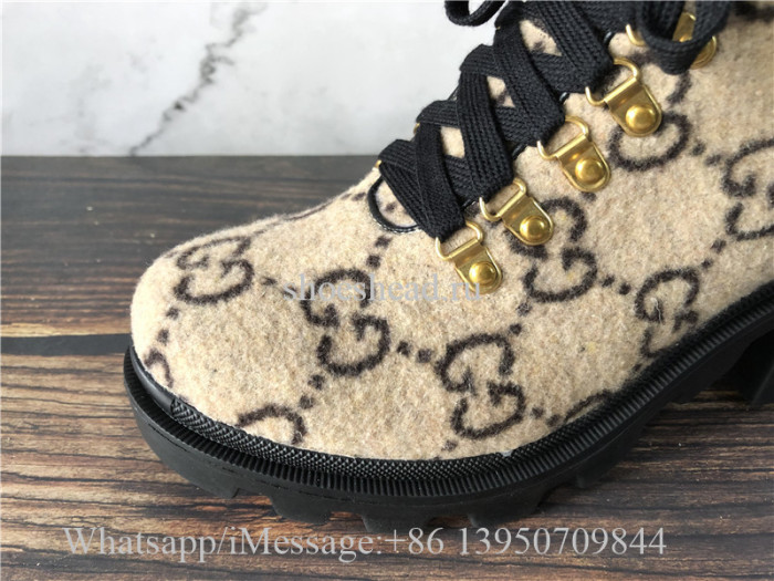 Gucci Lace-up Boots GG Supreme Wool With Web Buckle