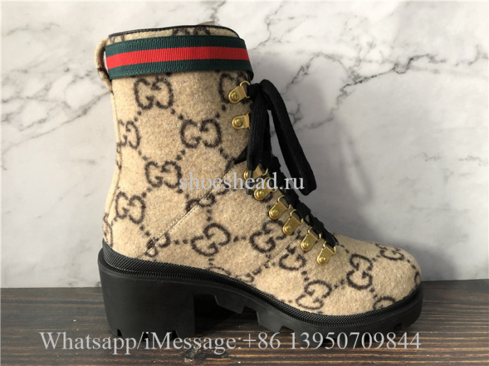 Gucci Lace-up Boots GG Supreme Wool With Web Buckle