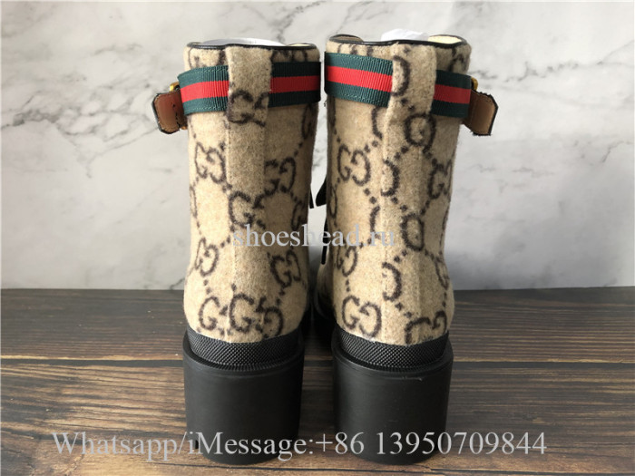 Gucci Lace-up Boots GG Supreme Wool With Web Buckle