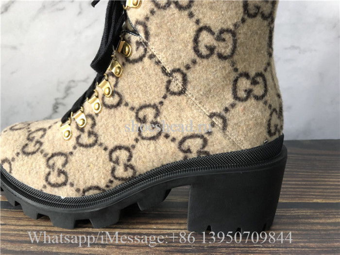 Gucci Lace-up Boots GG Supreme Wool With Web Buckle