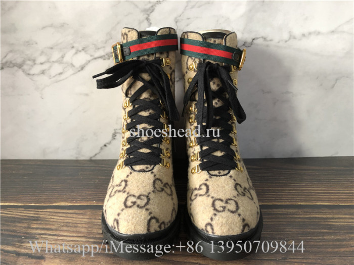 Gucci Lace-up Boots GG Supreme Wool With Web Buckle