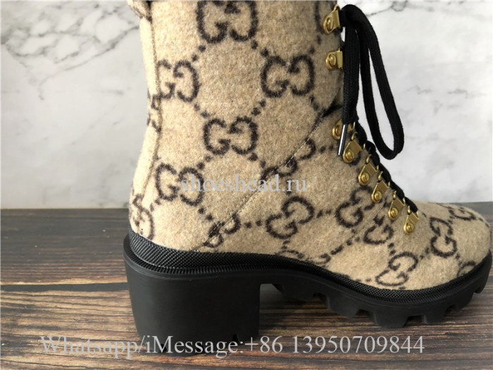 Gucci Lace-up Boots GG Supreme Wool With Web Buckle