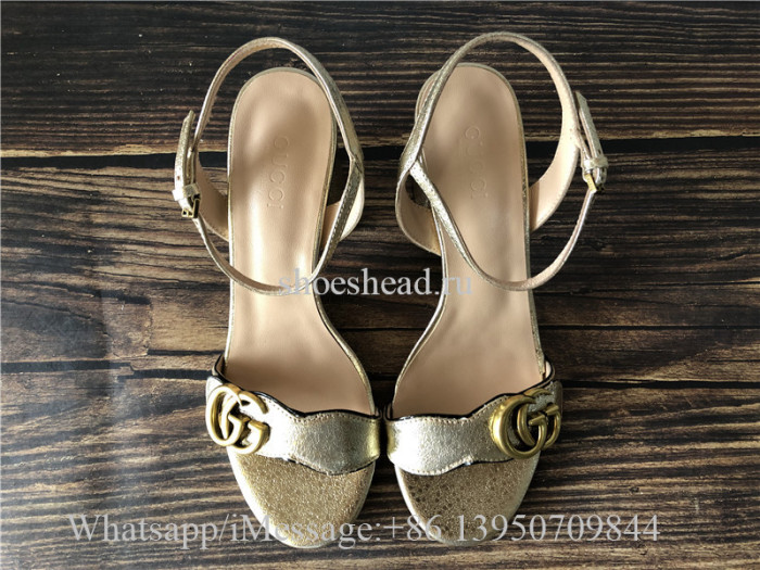 Gucci GG Metallic Laminate Leather Mid-heel Sandal