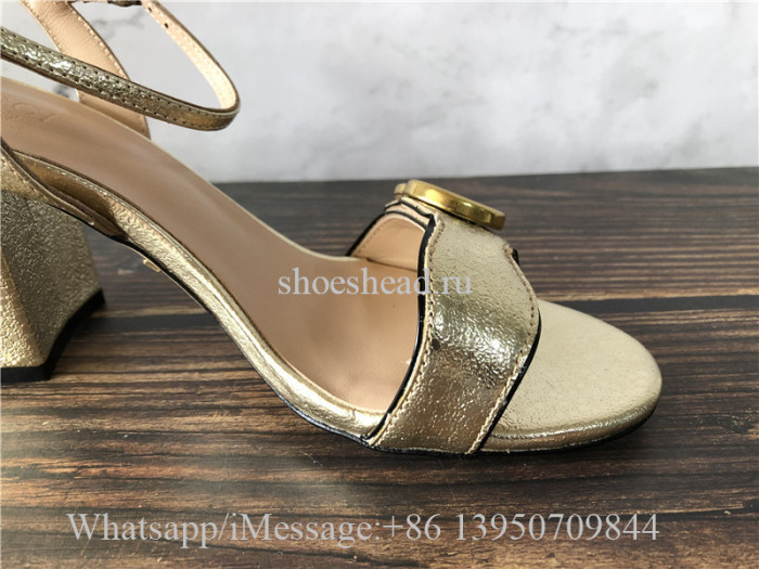 Gucci GG Metallic Laminate Leather Mid-heel Sandal