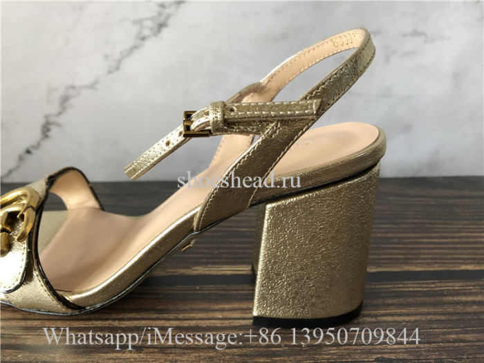 Gucci GG Metallic Laminate Leather Mid-heel Sandal