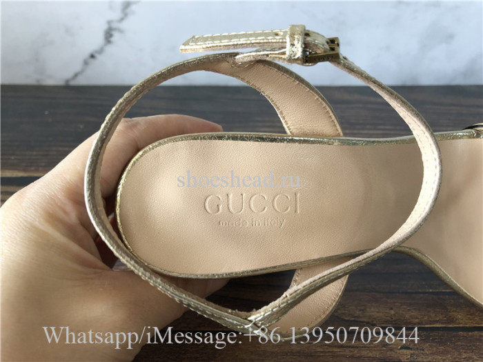 Gucci GG Metallic Laminate Leather Mid-heel Sandal
