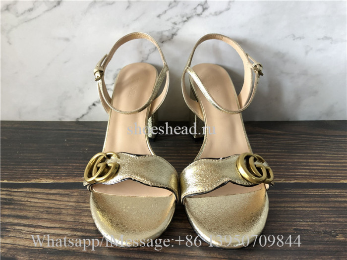 Gucci GG Metallic Laminate Leather Mid-heel Sandal