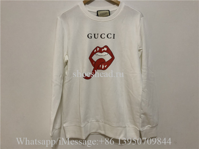 Gucci Lip And Logo Print Cotton Sweatshirt White