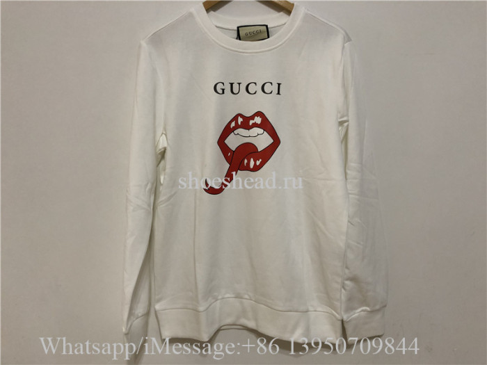 Gucci Lip And Logo Print Cotton Sweatshirt White