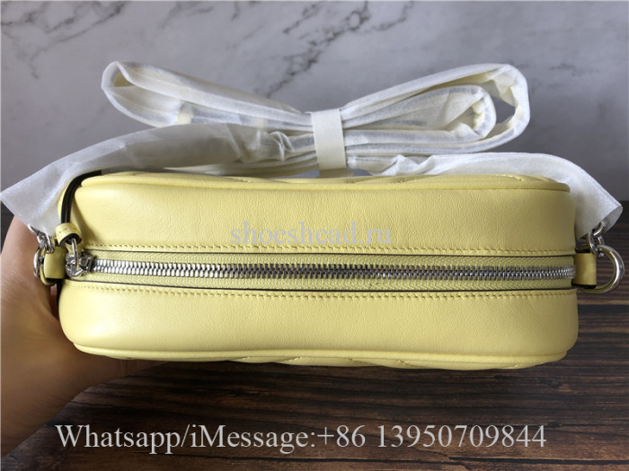Original Gucci GG Marmont Small Shoulder Bag In Pastel Yellow Leather