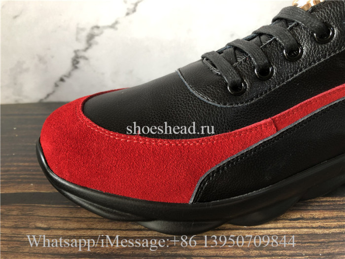 Verace Black Leather Shoes Red Suede