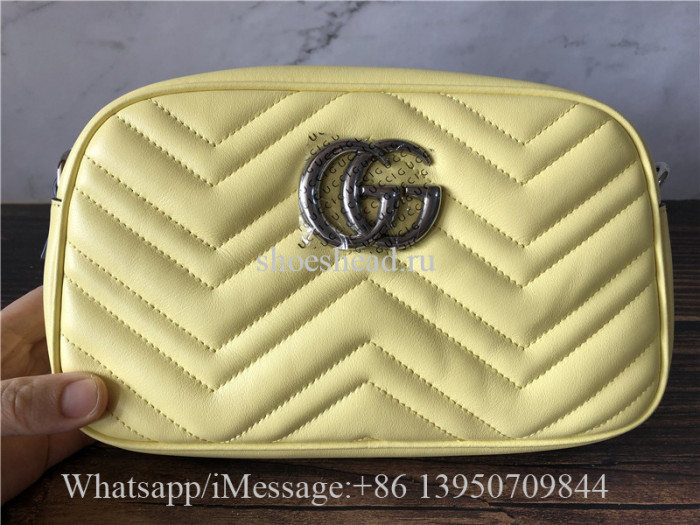 Original Gucci GG Marmont Small Shoulder Bag In Pastel Yellow Leather