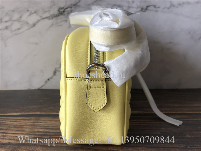 Original Gucci GG Marmont Small Shoulder Bag In Pastel Yellow Leather