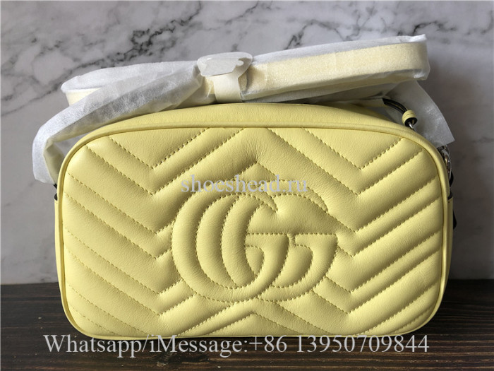 Original Gucci GG Marmont Small Shoulder Bag In Pastel Yellow Leather