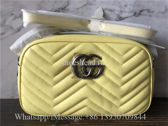 Original Gucci GG Marmont Small Shoulder Bag In Pastel Yellow Leather