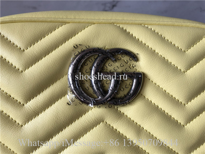 Original Gucci GG Marmont Small Shoulder Bag In Pastel Yellow Leather
