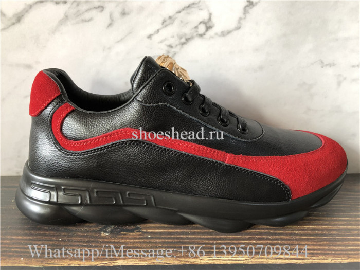 Verace Black Leather Shoes Red Suede