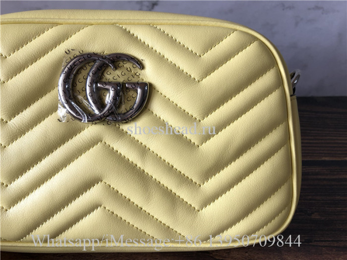 Original Gucci GG Marmont Small Shoulder Bag In Pastel Yellow Leather