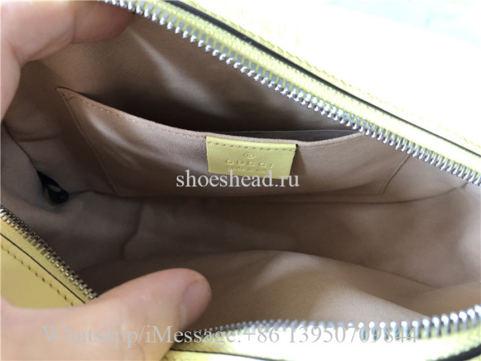 Original Gucci GG Marmont Small Shoulder Bag In Pastel Yellow Leather