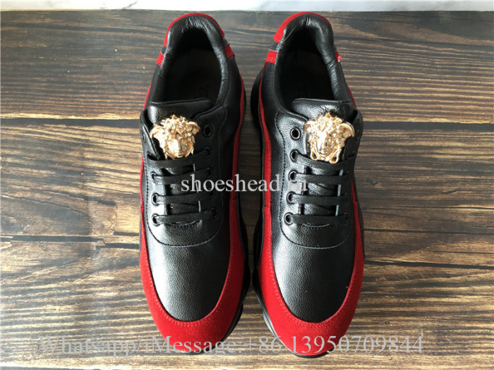 Verace Black Leather Shoes Red Suede