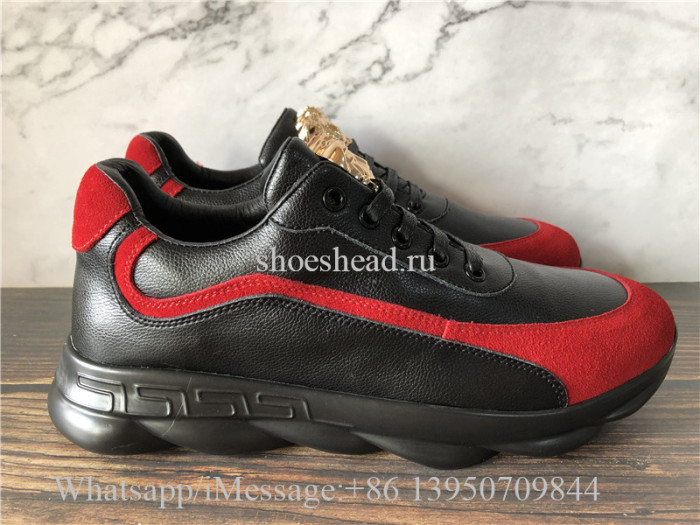 Verace Black Leather Shoes Red Suede