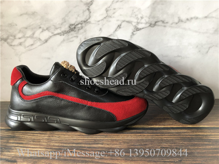 Verace Black Leather Shoes Red Suede