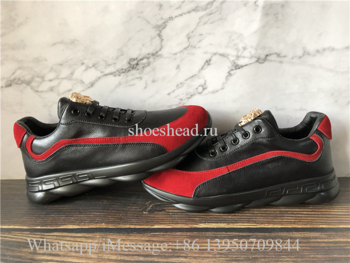 Verace Black Leather Shoes Red Suede