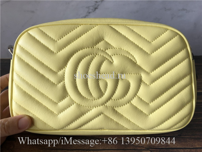 Original Gucci GG Marmont Small Shoulder Bag In Pastel Yellow Leather