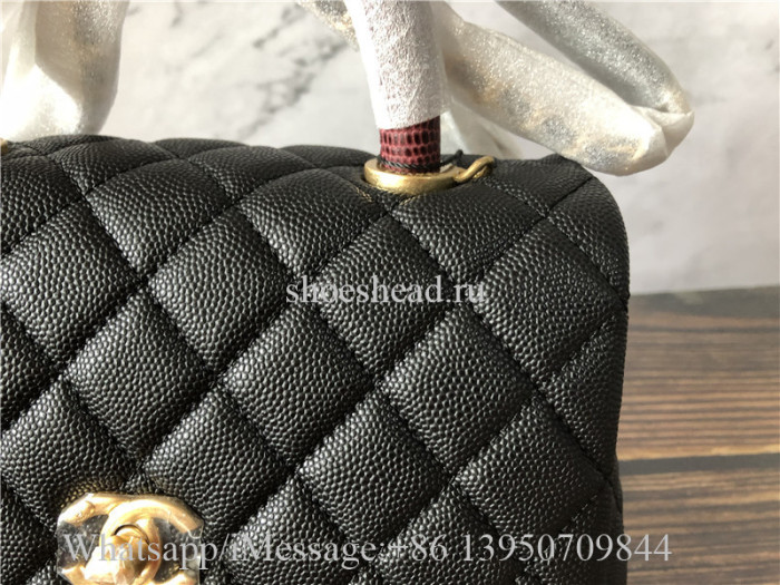 Original Chanel Coco Top Handle Bag Quilted Caviar With Snakeskin