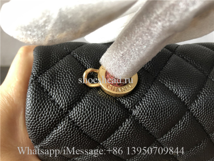 Original Chanel Coco Top Handle Bag Quilted Caviar With Snakeskin