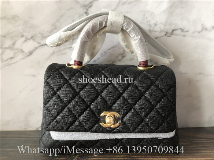 Original Chanel Coco Top Handle Bag Quilted Caviar With Snakeskin