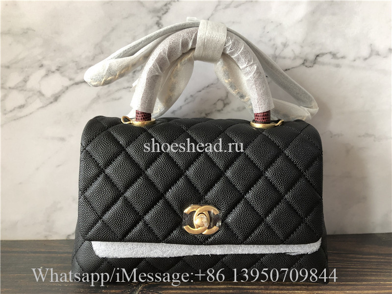 Original Chanel Coco Top Handle Bag Quilted Caviar With Snakeskin