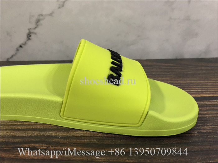 Balenciaga Lemon Green Slide With Balenciag Black Logo